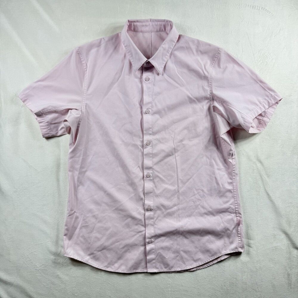 Lululemon Airing Easy Short Sleeve Button Front Men XL Pink Stretch Sport Preppy